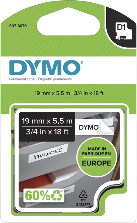Dymo oryginalne trwałe etykiety poliestrowe d1 | czarny tekst na białej etykiecie | 12 mm x 5,5 m | etykiety samoprzylepne do drukarki etykiet menadżer etykiet | wyprodukowano w Europie