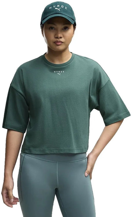 Puma x hyrox cropped lifestyle t-shirt met korte mouwen groen xl vrouw xl