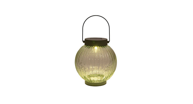 Lantaarn solar 1led glas 14,5x15cm olijf ( 2v-25ma solar)