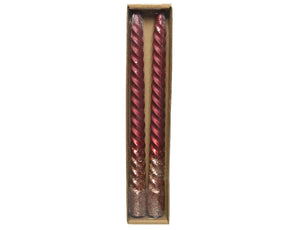 Decoris świeca obiadowa wirowa oxblood brokat 25cm 2 sztuki