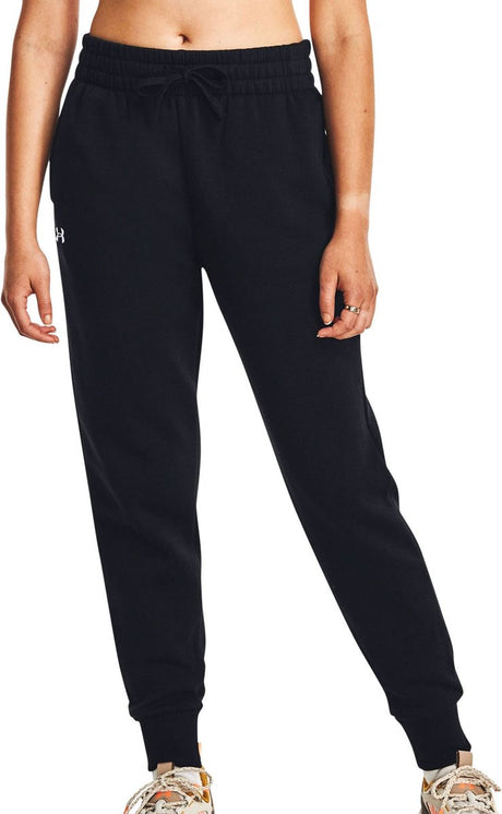 Damskie spodnie sportowe Under Armour Ua Rial Fleece Jogger w kolorze czarno-białym