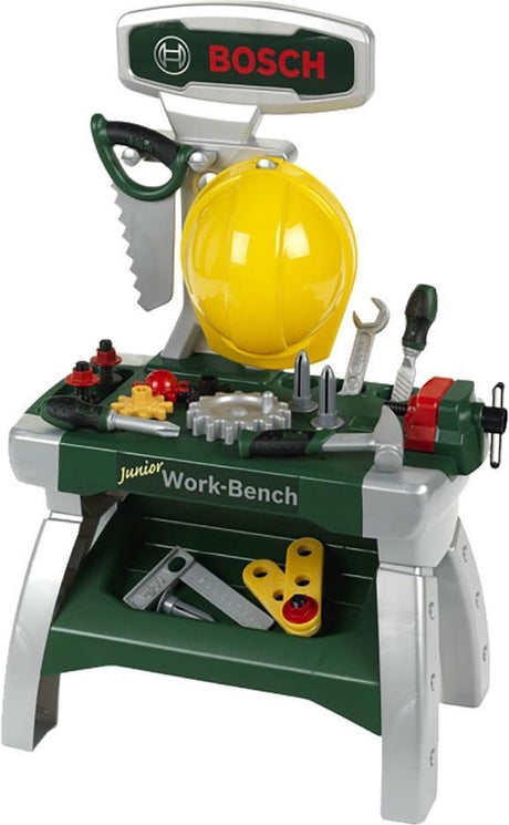 Klein Toys Bosch Mini Toy Junior Stół warsztatowy - 49x29x71 cm - w zestawie. funkcja nauki, imadło, możliwość przechowywania wielu części - kolor zielony