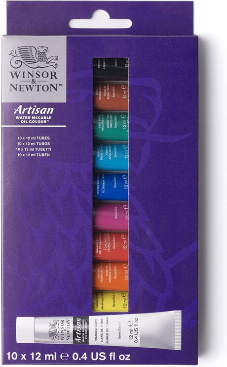 Winsor Newton 1590271 zestaw farb olejnych wodorozcieńczalnych rzemieślniczych – 10 × 12 ml – farba olejna wodorozcieńczalna – zestaw startowy
