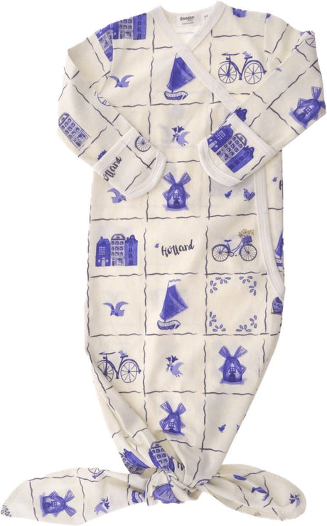 Snoozebaby cocon baby slaapzak mutsje 0-3 mnd - knoopslaapzak + krabwantjes - geknoopte slaapzak 50 56 - delfts blue - wit -