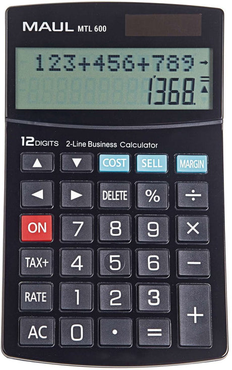 Kalkulator biurkowy Maul MTL 600 wyświetlacz LCD 2-liniowy, 12 cyfr bateria słoneczna 17 x 10,3 x 2,6 cm czarny