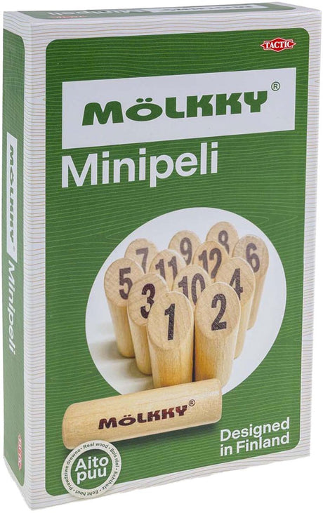 Taktyka mölkky mini - gra w łapanie i rzucanie - oryginalna fińska drewniana gra w rzucanie w małym rozmiarze - trwałe drewno brzozowe - z bezpłatną aplikacją do punktacji