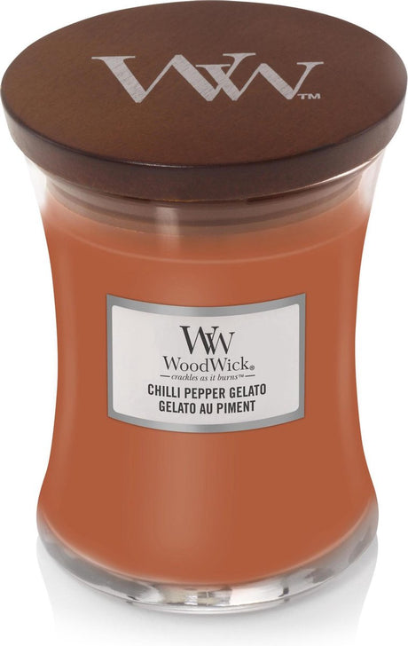 Średnia świeca zapachowa Woodwick z klepsydrą - lody z papryczką chili