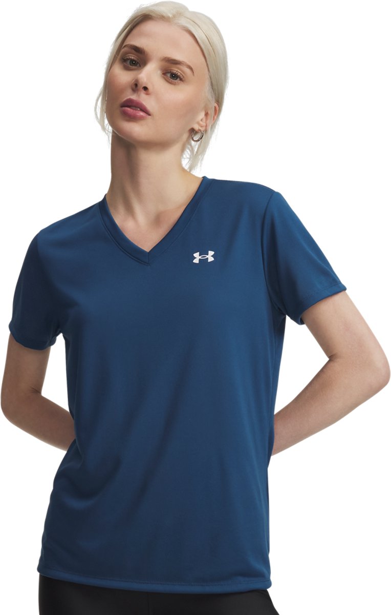Damska koszulka sportowa Under Armour tech ssv solid-blu w kolorze niebiesko-białym