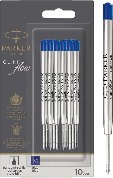 Wkład do długopisu Parker - średni punkt - niebieski tusz quinkflow - 10 sztuk