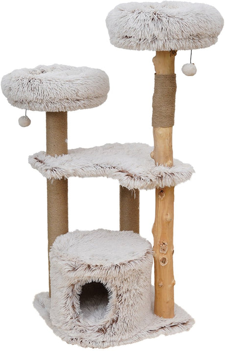 Drapak Ebi Marsylia długie włosy pluszowy beż 49 x 49 x 122 cm - kot