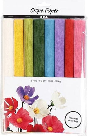 Papier krepowy firmy Creativ w odcieniach podstawowych 8 sztuk 25x60 cm