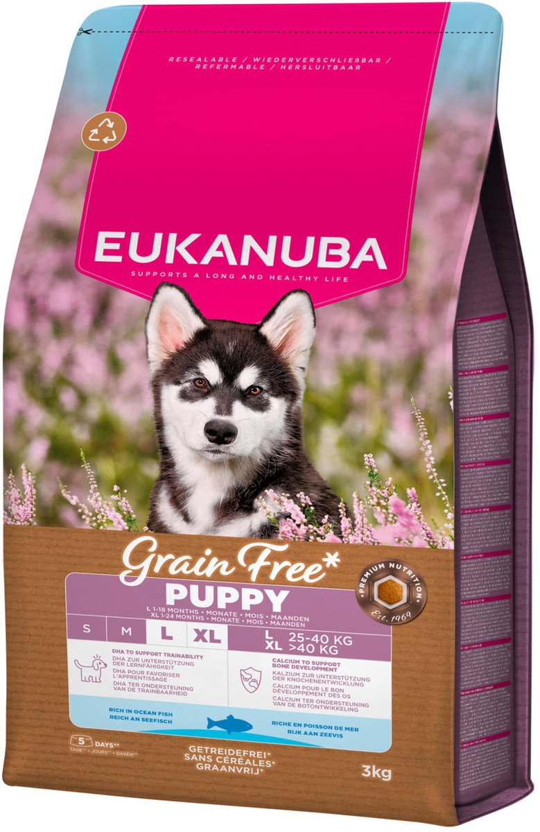 Eukanuba bezzbożowa dla szczeniąt dużych ras, ryby morskie - karma dla psów - 3 kg
