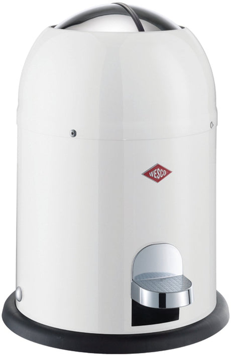 Wiadro na kosmetyki Wesco mini master z białej blachy stalowej malowanej proszkowo, pojemność 6 litrów, wewnętrzne wiadro z tworzywa sztucznego, pedał nożny