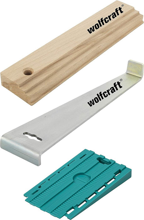 Wolfcraft - zestaw do układania laminatu - kompletny zestaw do układania laminatu - laminat PVC - drążek do ciągnięcia - drewno do pałkowania - kliny regulacyjne - 6975000