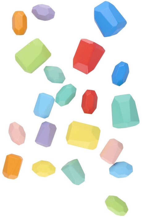 Eddy toys stapelstenen hout 20 stuks met verschillende vormen - balansspel met meerkleurige stenen - stapelspeelgoed voor creatieve constructies