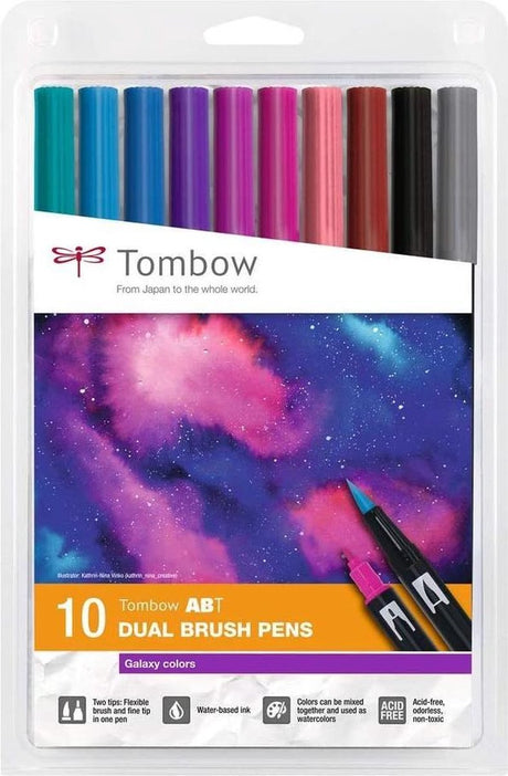 Tombow • pędzelek z pędzelkiem i dwoma pędzelkami w 10 kolorach galaxy