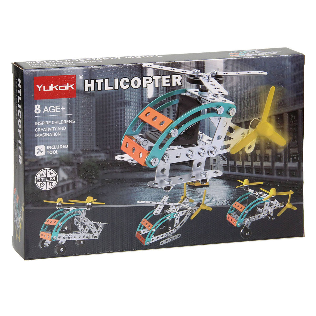 Metalowy zestaw do budowy helikoptera, 106 elementów.