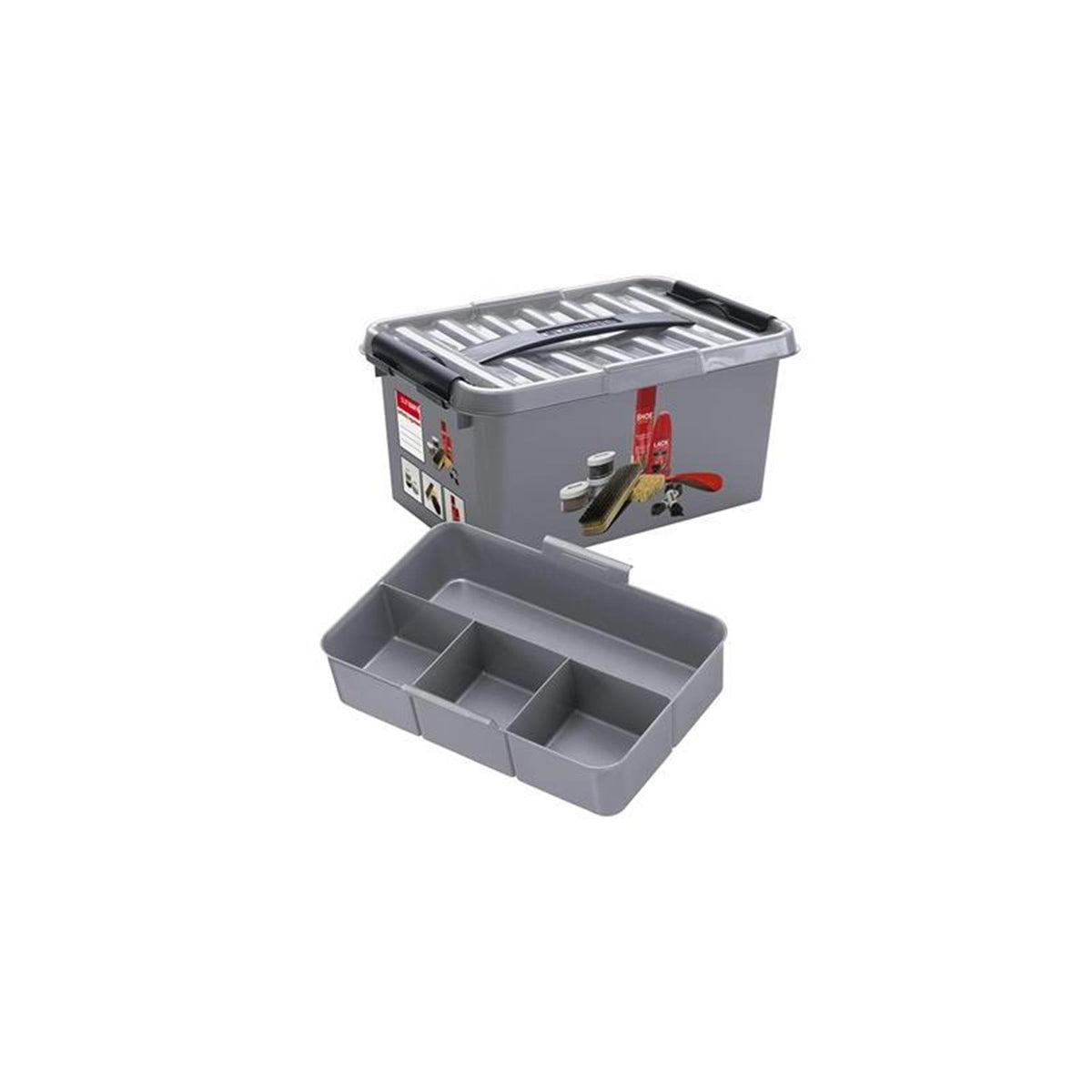 Pudełko do czyszczenia butów Sunware q-line z wkładem 15l - 40x30x18 cm - metal czarny