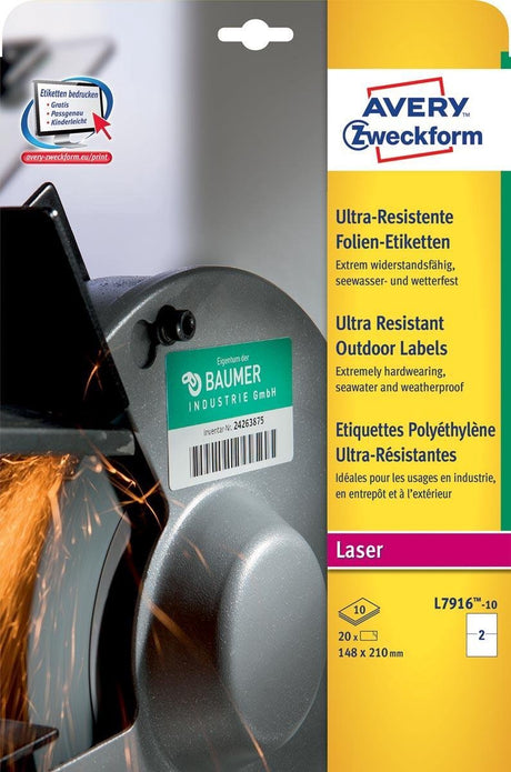 Bardzo odporne etykiety Avery do użytku na zewnątrz, 210 x 148 mm (szer. x wys.), opakowanie 20 etykiet