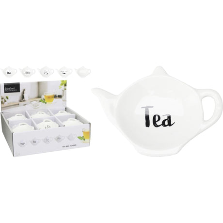 Znakomity porcelanowy stojak na torebki na herbatę z tekstem herbata - 12x9x2cm