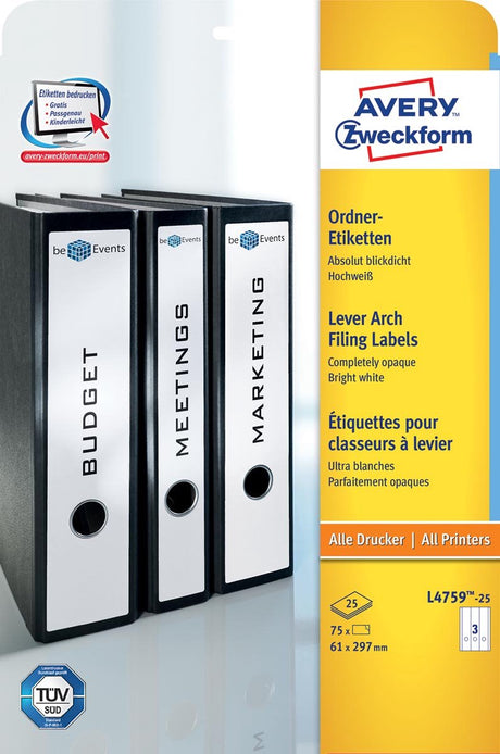 Etykiety na grzbiety folderów Avery ultra l4759-25 białe 75szt matowe