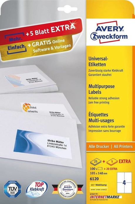 Avery zweckform 6120 - etykiety - biały - a6 (105 x 148 mm) - 100 etykiet (6120)