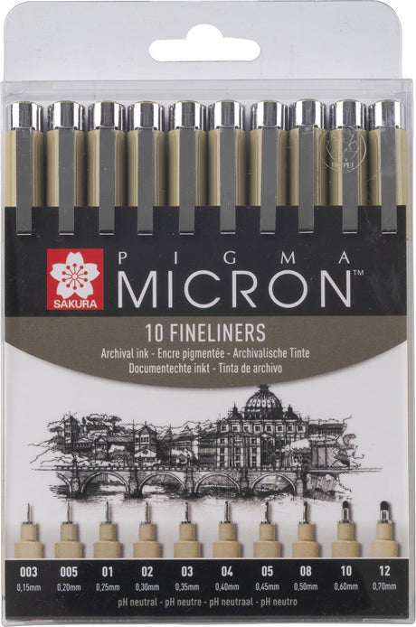 Piórnik cienkopisowy Sakura Pigma Micron - 10 cienkopisów - czarny