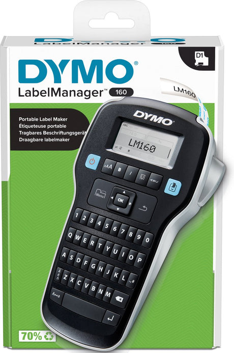 Menedżer etykiet Dymo 160 drukarka etykiet | przenośna drukarka etykiet z klawiaturą qwerty | w tym czarno-białe etykiety d1 (12 mm) | do domu i biura
