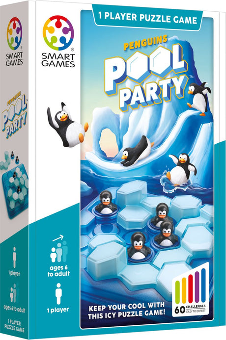 Smartgames Penguins Pool Party - kompaktowa gra logiczna - 60 edukacyjnych wyzwań dla pingwinów - gra podróżnicza gra solo - od 6 lat