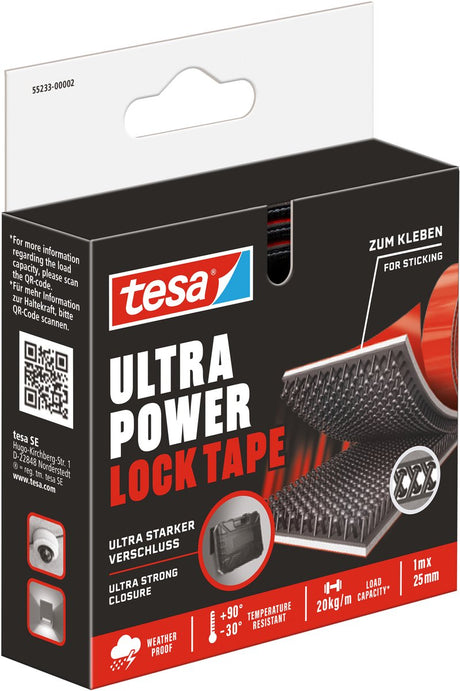 Taśma samoprzylepna Tesa Velcro Ultra Power Lock, wyjątkowo mocna, odporna na warunki atmosferyczne - 1 m x 25 mm