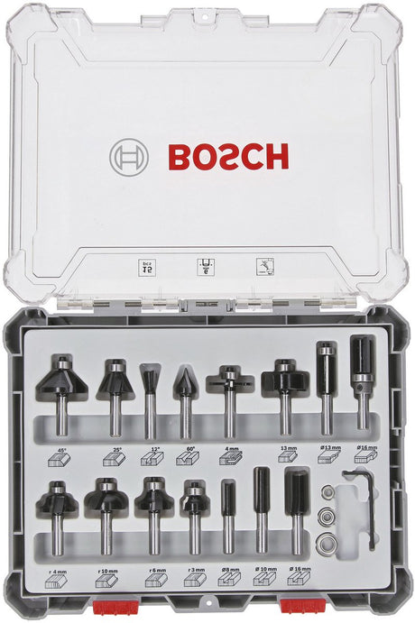 Akcesoria Bosch 15-częściowy zestaw frezów mieszanych - średnica trzpienia 6 mm - 2607017471