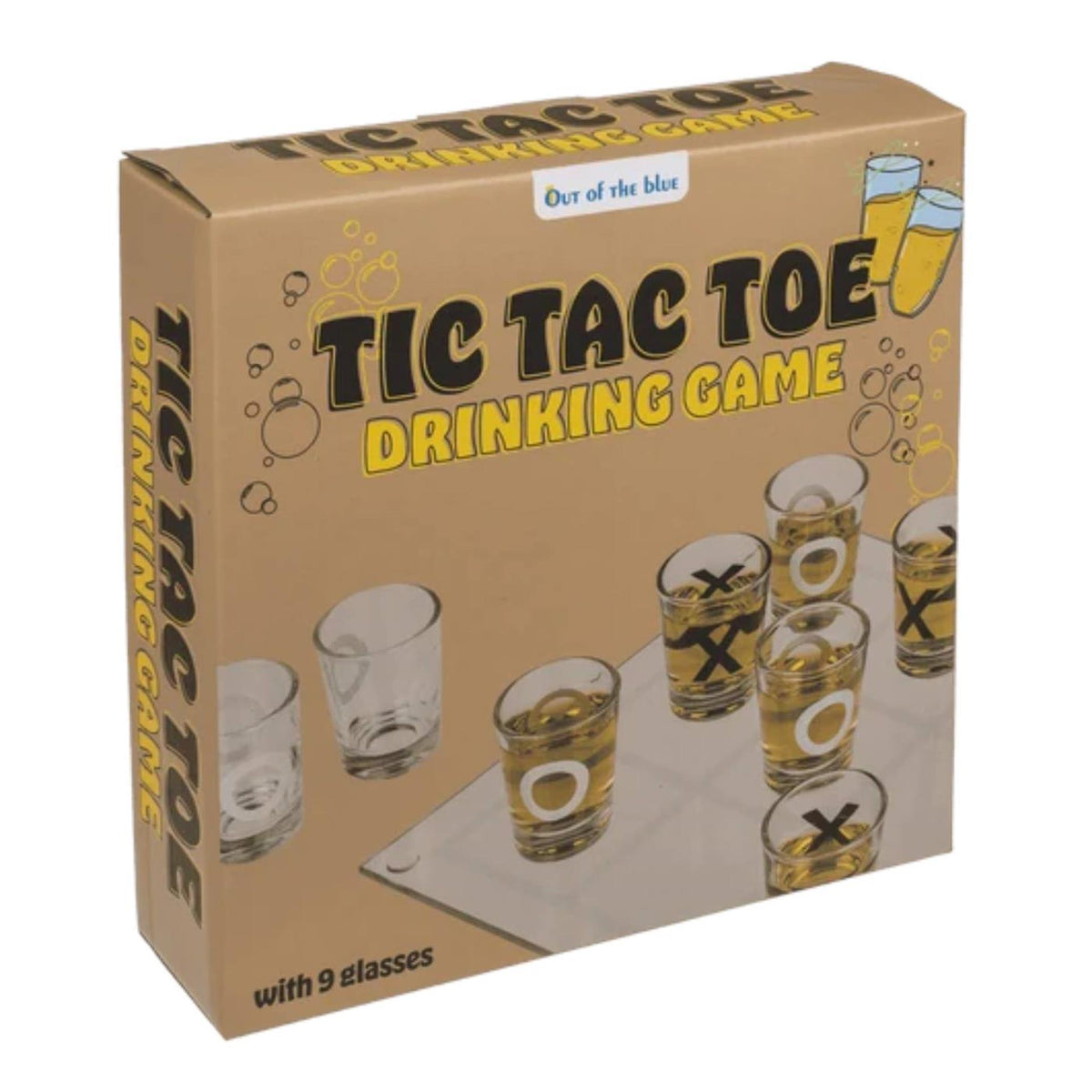 Ootb drinking game tic tac toe met 9 glazen 22x22cm