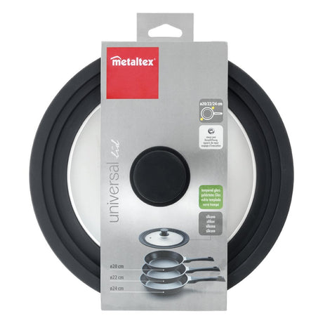 Pokrywka do patelni Metaltex 20-24 cm szklana silikonowa czarna