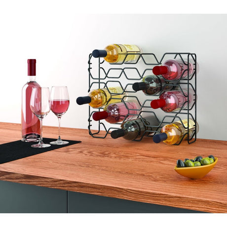 Stojak na wino Metaltex sześciokątny na 15 butelek 43x12x34 czarny
