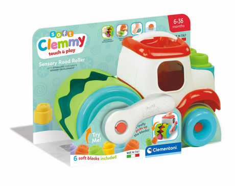 Miękki pojazd parowy Clementoni Baby Clemmy z klockami, 9 sztuk.
