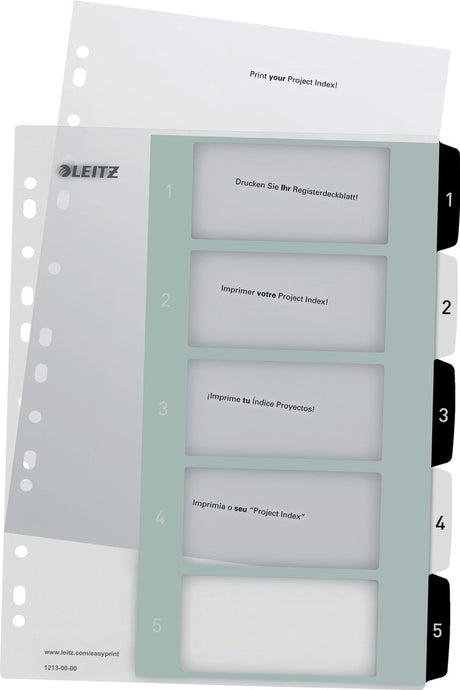 Leitz wow tabblad 1-5 tabs herbruikbaar a4 formaat zwart wit
