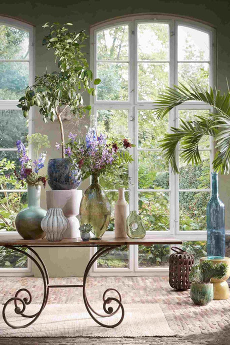 Mica decorations stage bijzettafel - h45 x ø35 cm - cement - geel