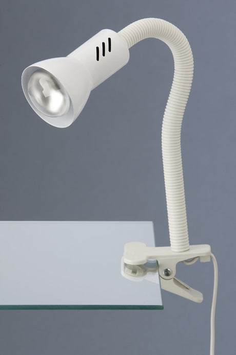 Briloner - lampa zaciskowa - lampka nocna z elastycznym ramieniem - lampa biurkowa z oprawką E14 - biały reflektor z zaciskiem