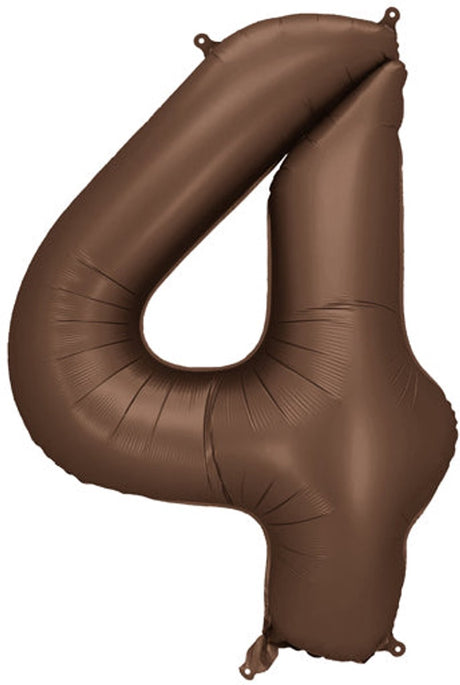 Balon foliowy Partydeco numer 4 w kolorze brązowym 86cm