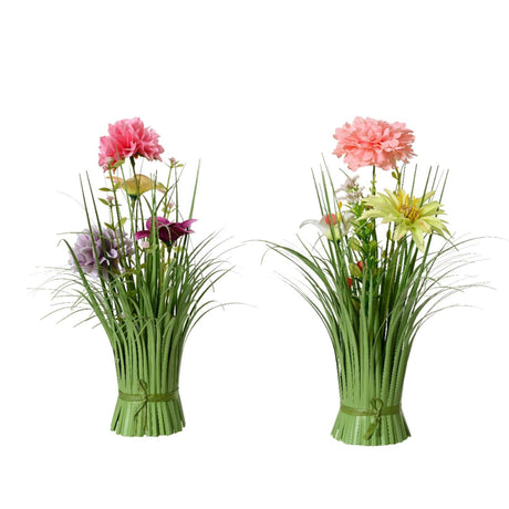 Bukiet z trawy Decoris z kolorowymi kwiatami wys. 30cm