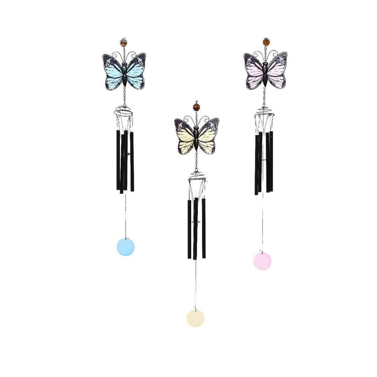Decoris dzwonek wietrzny motyl ze szkła i żelaza 6,5x15x84cm 3 różne kolory
