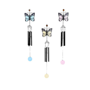 Decoris dzwonek wietrzny motyl ze szkła i żelaza 6,5x15x84cm 3 różne kolory