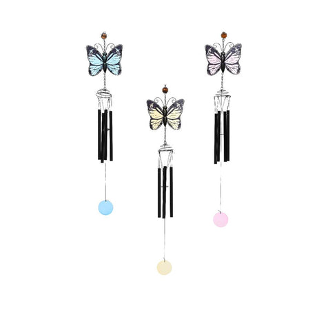 Decoris dzwonek wietrzny motyl ze szkła i żelaza 6,5x15x84cm 3 różne kolory