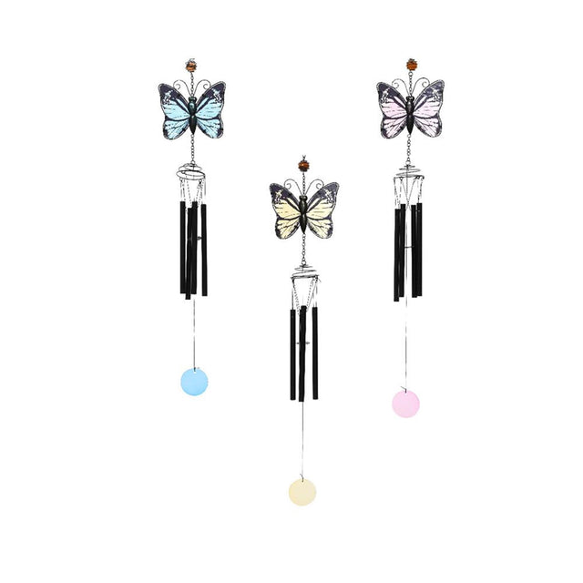 Decoris dzwonek wietrzny motyl ze szkła i żelaza 6,5x15x84cm 3 różne kolory