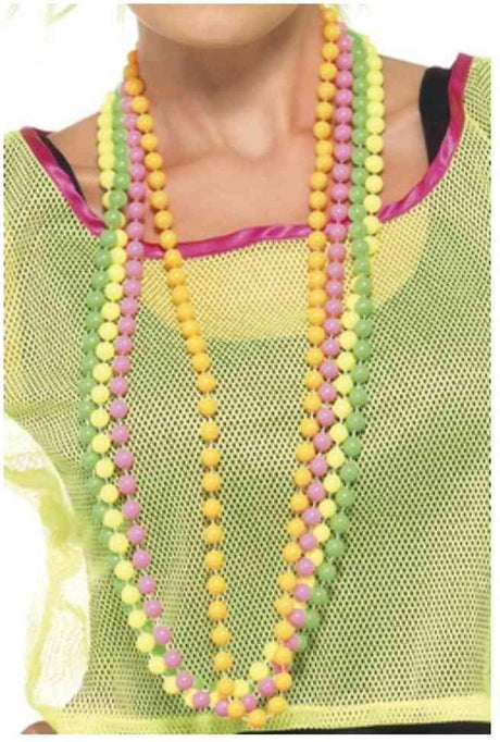 Naszyjniki z koralików Smiffys Widmann - 4x - neonowe kolory - plastik - motyw lat 80. - kobiety - biżuteria