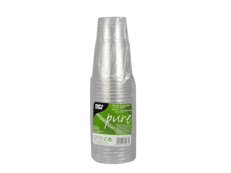 Papstar 25 kubków do picia pla pure 250 ml ã˜7,8x11cm krystalicznie przezroczyste z piankową główką