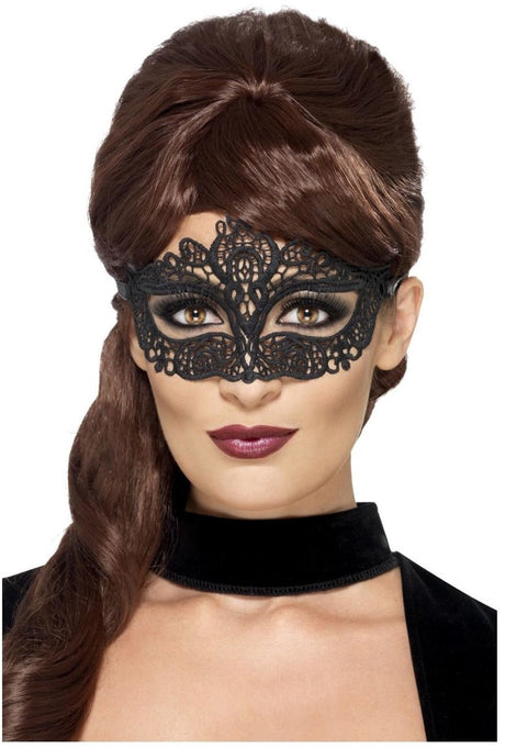 Koronkowa maska na oczy Smiffys - czarna maska na karnawał Halloween