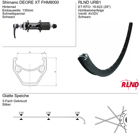 Roland achterwiel 19-622 28 zwart cassette 8 9 10v schijfrem centerlock qr urb1 shimano deore xt fh-m8000