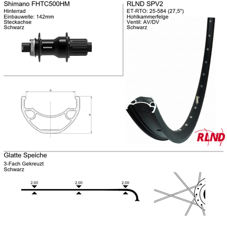 Roland achterwiel 25-584 27.5 zwart cassette 8 9 10v schijfrem centerlock steekas 12x142 spv2 shimano fh-tc500-hm