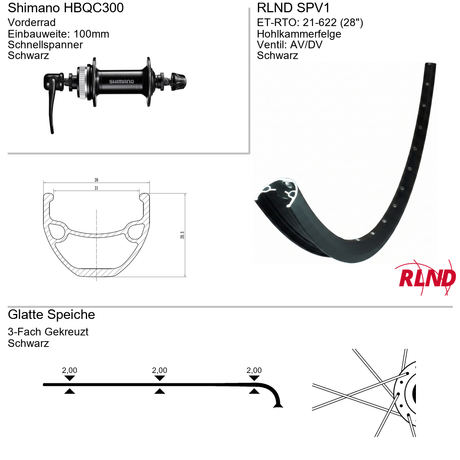Roland voorwiel 21-622 28 zwart schijfrem centerlock qr spv1 shimano hb-qc300